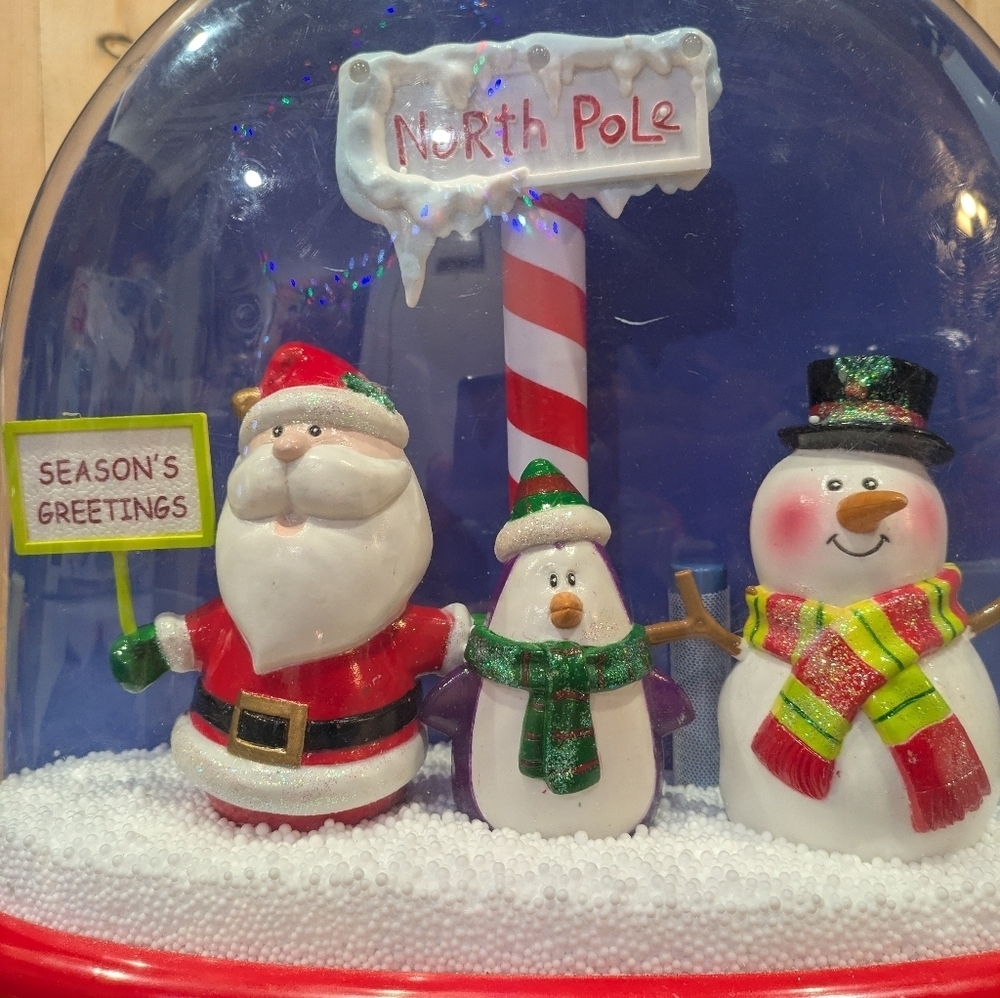 Festive Snow Globe with Santa and Snowman - Red Base Plays Christmas Music 14x13 - Picture 4 of 7